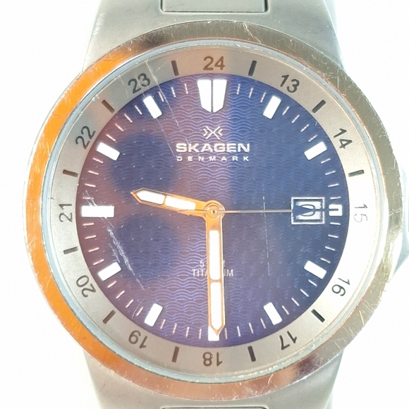 Skagen Ultra Slim Watch Men 36mm Titanium Blue Dial, New Battery - Picture 2 of 8